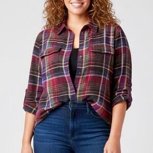 RALPH LAUREN Red Green Plaid Tartan Flannel Button Down Shirt Top Plus 2X